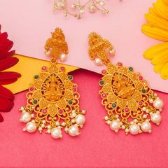 Gold Rodium Polish Multicolor color Earrings in Metal Alloy studded with CZ Diamond, Pearl
