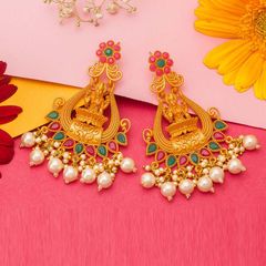 Gold Rodium Polish Multicolor color Earrings in Metal Alloy studded with CZ Diamond, Pearl