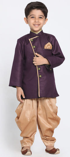 Purple and Violet color Boys Indo-Western in Dupion Silk fabric with Thread work : 1690371