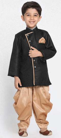 Black and Grey color Boys Indo-Western in Dupion Silk fabric with Thread work : 1690377
