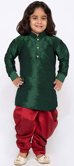 Green color Boys Dhoti Kurta in Dupion Silk fabric with Thread work : 1690409