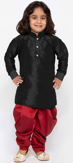 Black and Grey color Boys Dhoti Kurta in Dupion Silk fabric with Thread work : 1690412