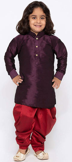 Purple and Violet color Boys Dhoti Kurta in Dupion Silk fabric with Thread work : 1690415