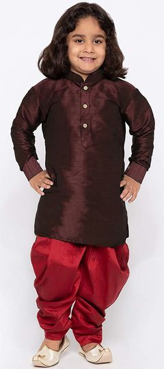 Beige and Brown color Boys Dhoti Kurta in Dupion Silk fabric with Thread work : 1690421