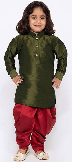 Green color Boys Dhoti Kurta in Dupion Silk fabric with Thread work : 1690423