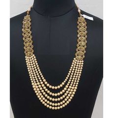 Beige and Brown color Groom Necklace in Metal Alloy studded with CZ Diamond & Gold Rodium Polish : 1690574