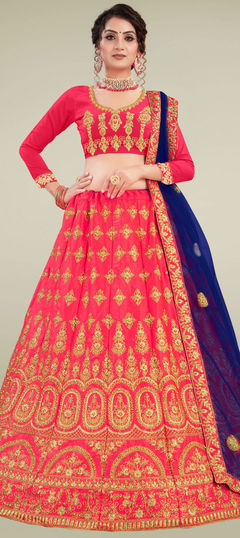 Pink and Majenta color Lehenga in Satin Silk fabric with Embroidered, Stone, Thread, Zari work