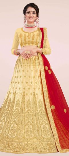 Beige and Brown color Lehenga in Satin Silk fabric with Embroidered, Stone, Thread, Zari work