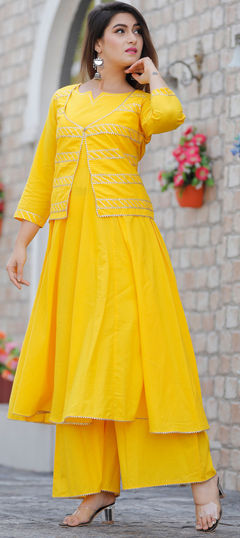 Festive, Party Wear Yellow color Tunic with Bottom in Cotton fabric with Gota Patti work : 1691615