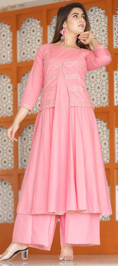 Festive, Party Wear Pink and Majenta color Tunic with Bottom in Cotton fabric with Gota Patti work : 1691619