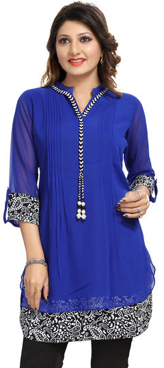 Blue color Kurti in Faux Georgette fabric with Printed work