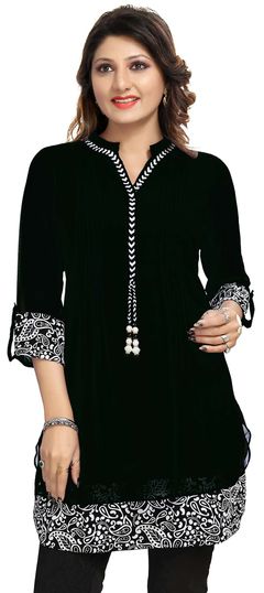 Black and Grey color Kurti in Faux Georgette fabric with Printed work