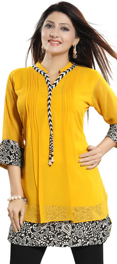 Yellow color Kurti in Faux Georgette fabric with Printed work