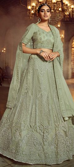 Green color Lehenga in Net fabric with Embroidered, Resham, Thread, Zircon work