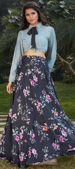 Black and Grey, Blue color Ready to Wear Lehenga in Crepe Silk, Georgette fabric with Floral, Printed work