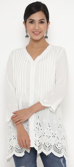White and Off White color Tops and Shirts in Rayon fabric with Embroidered work