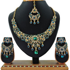 Gold Rodium Polish Blue color Necklace in Copper, Metal Alloy studded with CZ Diamond