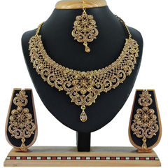 Gold color Necklace in Copper, Metal Alloy studded with CZ Diamond & Gold Rodium Polish : 1692787