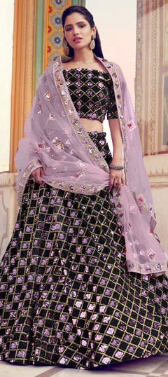 Black and Grey color Lehenga in Lycra fabric with Sequence work