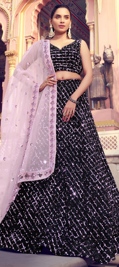 Black and Grey color Lehenga in Lycra fabric with Sequence work