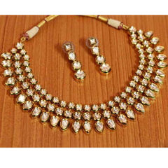 Gold Rodium Polish White and Off White color Necklace in Metal Alloy studded with Kundan