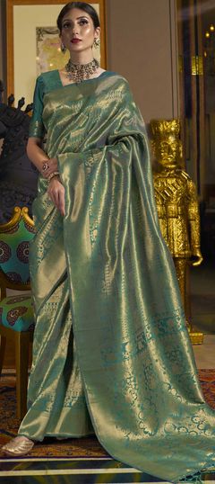 Green color Saree in Art Silk, Silk fabric with Weaving work