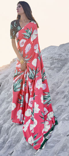 Casual, Traditional Pink and Majenta color Saree in Crepe Silk, Silk fabric with South Digital Print, Floral work : 1695553