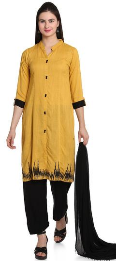 Yellow color Salwar Kameez in Cotton fabric with Block Print work