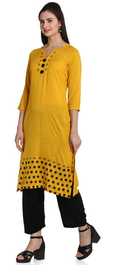 Yellow color Tunic with Bottom in Cotton fabric with Block Print work