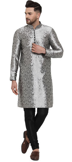 Black and Grey color Kurta Pyjamas in Jacquard fabric with Patch work