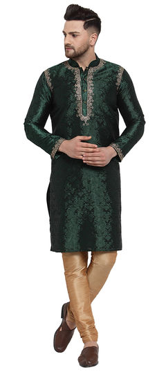 Green color Kurta Pyjamas in Jacquard fabric with Embroidered work