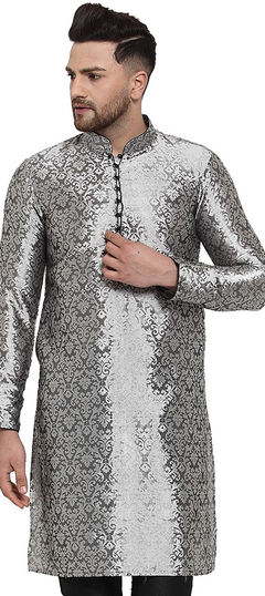 Black and Grey color Kurta in Jacquard fabric with Patch work