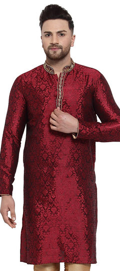 Red and Maroon color Kurta in Jacquard fabric with Stone work