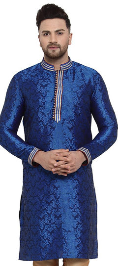 Blue color Kurta in Jacquard fabric with Embroidered work