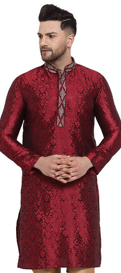 Red and Maroon color Kurta in Jacquard fabric with Embroidered work