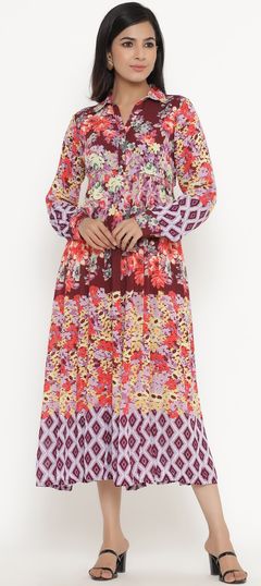 Multicolor color Dress in Rayon fabric with Printed work
