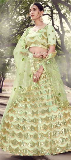 Green color Lehenga in Net fabric with Sequence work