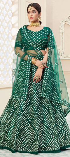 Green color Lehenga in Net fabric with Embroidered, Thread work