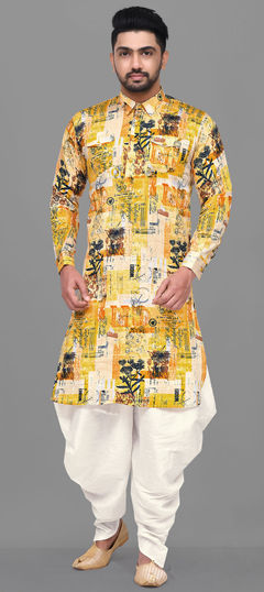 Multicolor color Dhoti Kurta in Dupion Silk fabric with Printed work