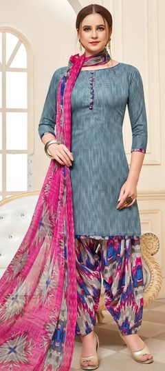 Black and Grey color Salwar Kameez in Cotton fabric with Printed work