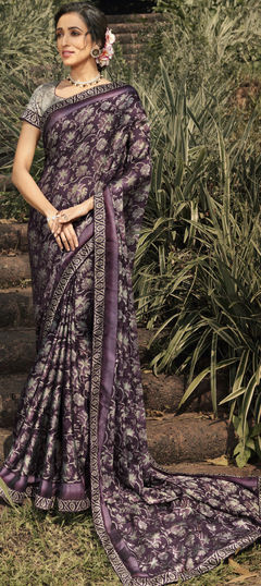 Multicolor color Saree in Georgette fabric with Border, Printed work