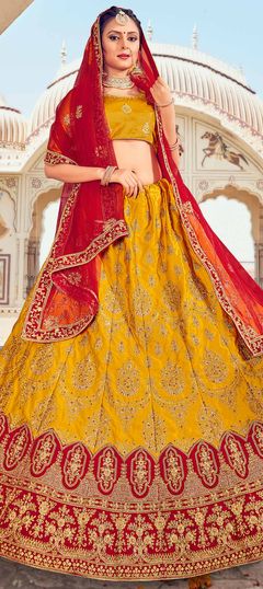 Yellow color Lehenga in Art Silk fabric with Bugle Beads, Embroidered, Thread, Zari work