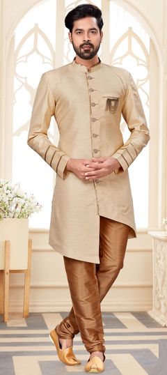 Beige and Brown color IndoWestern Dress in Art Silk fabric with Broches work