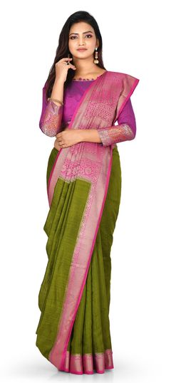 Green color Saree in Art Silk, Silk fabric with Weaving work