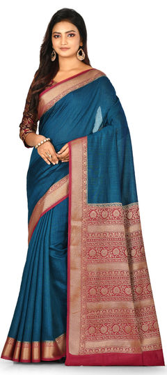 Blue color Saree in Art Silk, Silk fabric with Weaving work