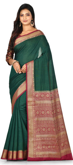 Green color Saree in Art Silk, Silk fabric with Weaving work