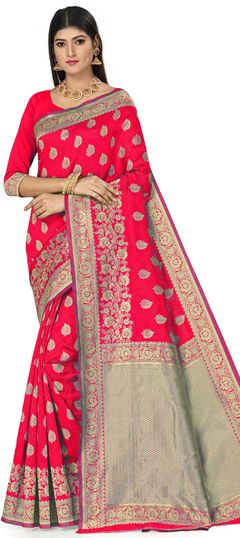 Pink and Majenta color Saree in Art Silk, Silk fabric with Weaving work