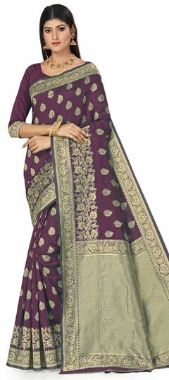Purple and Violet color Saree in Art Silk, Silk fabric with Weaving work