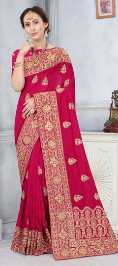 Pink and Majenta color Saree in Art Silk, Silk fabric with Embroidered, Stone, Thread, Zari work