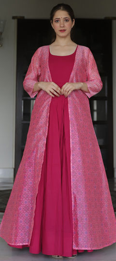 Pink and Majenta color Gown in Muslin fabric with Digital Print work